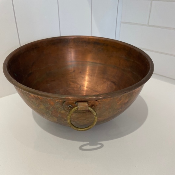 Hauviel Villediue Copper Mixing Bowl-France-Hanging-EUC-Vintage—Beautiful! - Picture 1 of 6